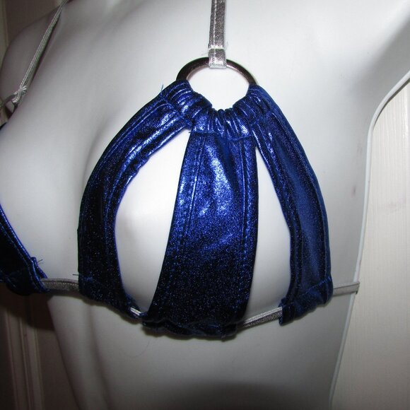 Blue Silver Metallic Micro Strappy String Thong Bikini - NEW - Picture 2 of 8